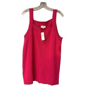 Loft Knit Tank Top Womens Size XL Pink Square‎ Neck Casual Career Office NWT